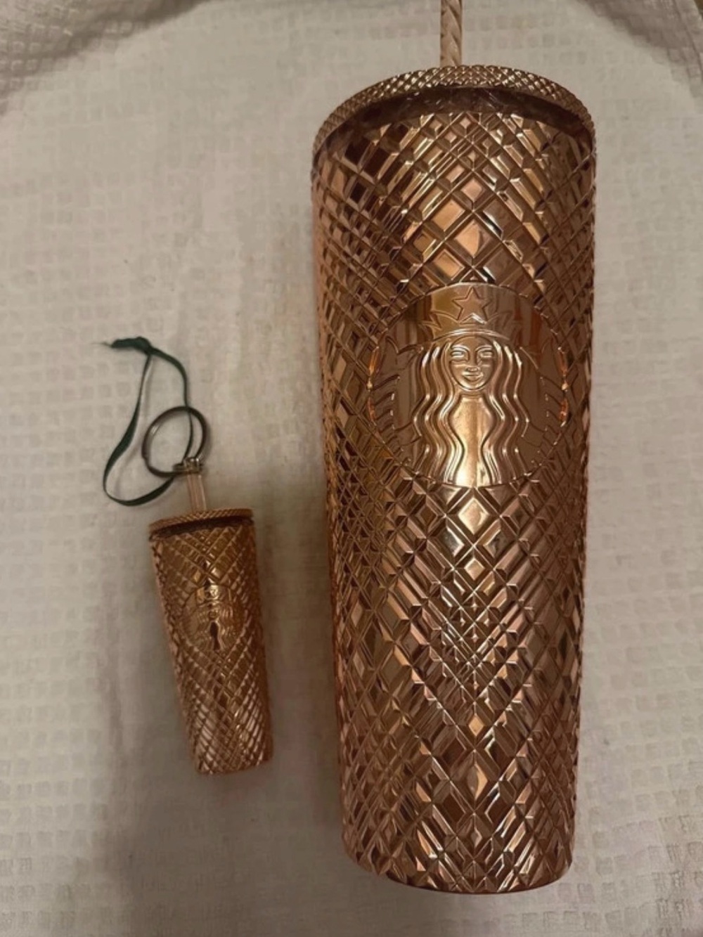 Starbucks Rose Gold Textured Tumbler and Matching Mini Accessory